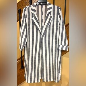 Doe & Rae Linen Cardigan Duster Charcoal White SZ. Small